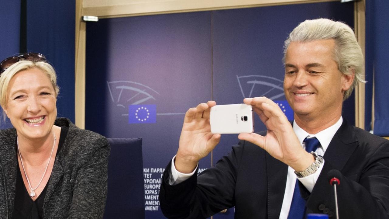 Nationella frontens ledare Marine Le Pen och Frihetspartiets ledare Geert Wilders. Arkivbild.