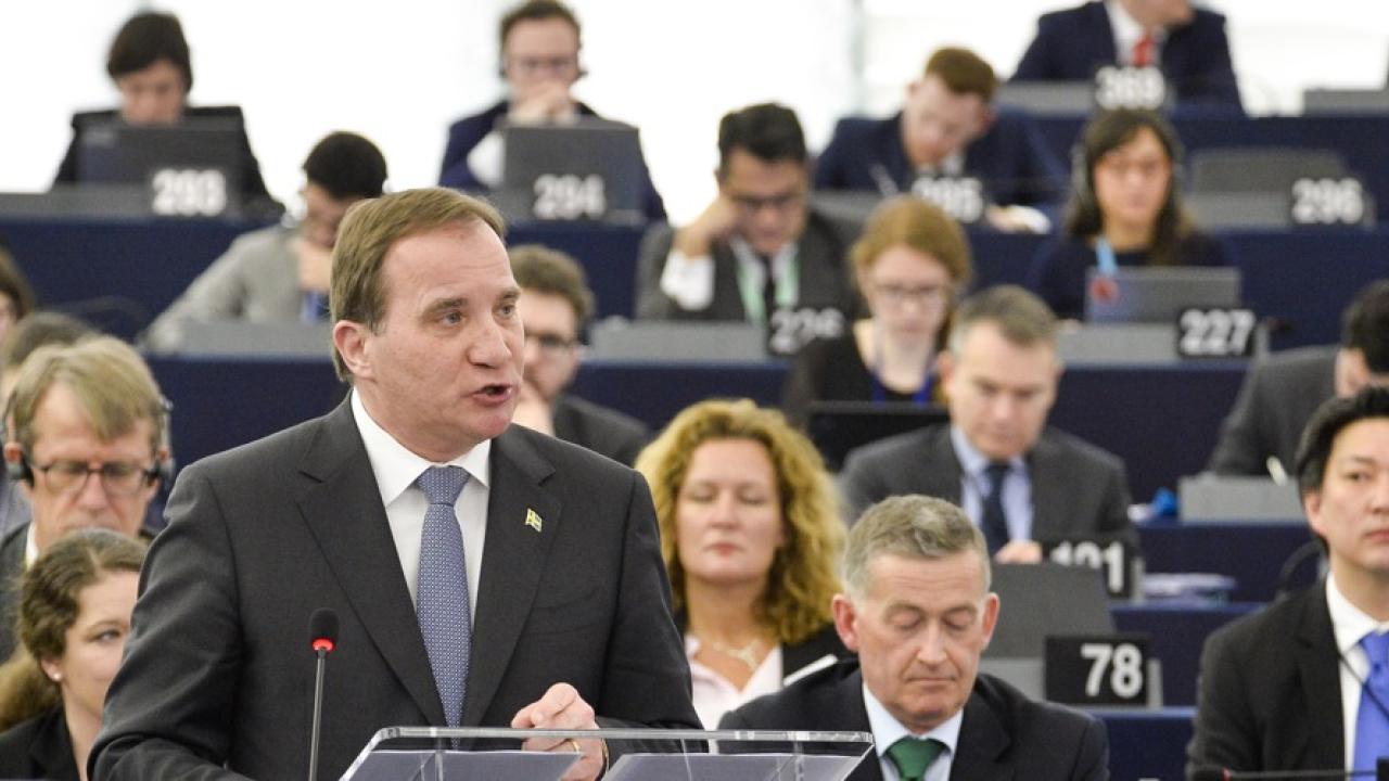 Statsminister Stefan Löfven (S) talar i EU-parlamentet. 