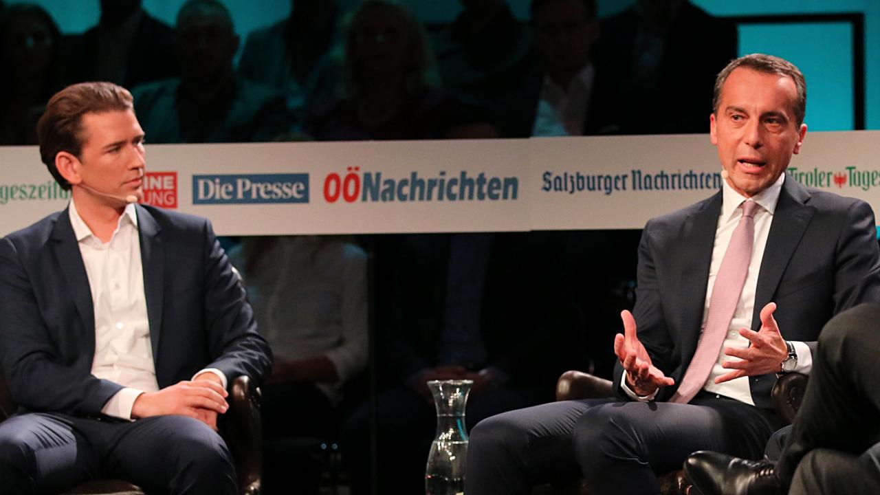 Kristdemokratiske ÖVP-ledaren Sebastian Kurz och socialdemokratiske SPÖ-ledaren Christian Kern. Arkivbild.