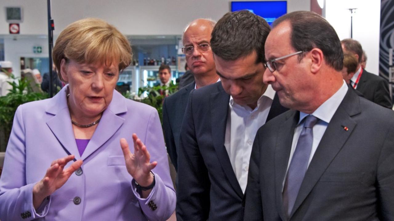 Angela Merkel, Alexis Tsipras och François Hollande under torsdagens toppmöte.