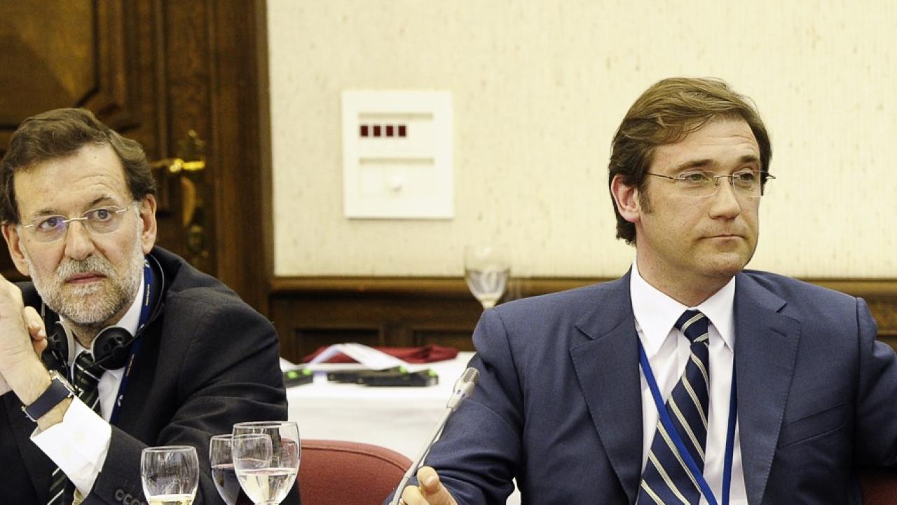 Spaniens premiärminister Mariano Rajoy och Portugals premiärminister Pedro Passos Coelho. Arkivbild.