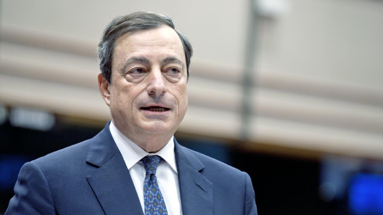 Den Europeiska centralbankens chef Mario Draghi under torsdagens debatt.