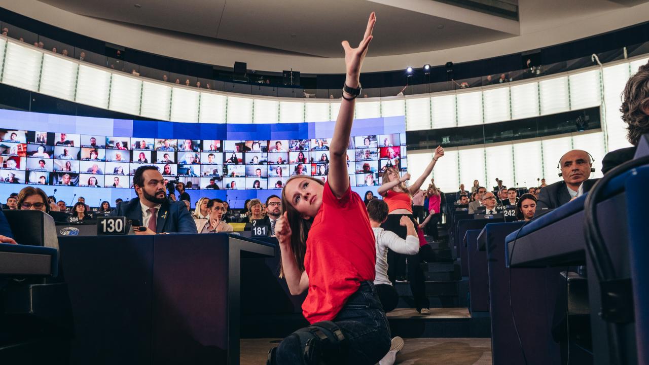 Demokrati pekas ut som det viktigaste värdet för EU-parlamentets arbete. Arkivbild.