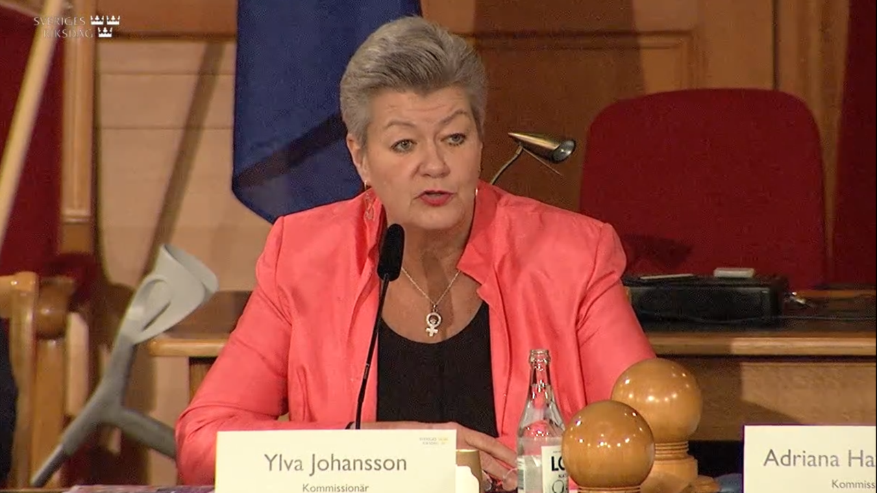 EU:s inrikes- och migrationskommissionär Ylva Johansson (S) i riksdagen på tisdagen.