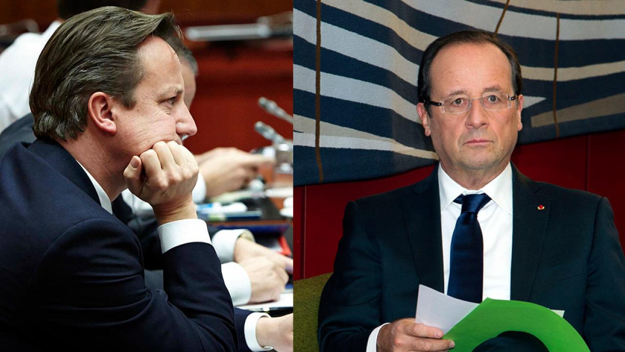 Storbritanniens David Cameron och Frankrikes François Hollande har få anledningar att glädjas över ekonomin. Arkivbild (montage)