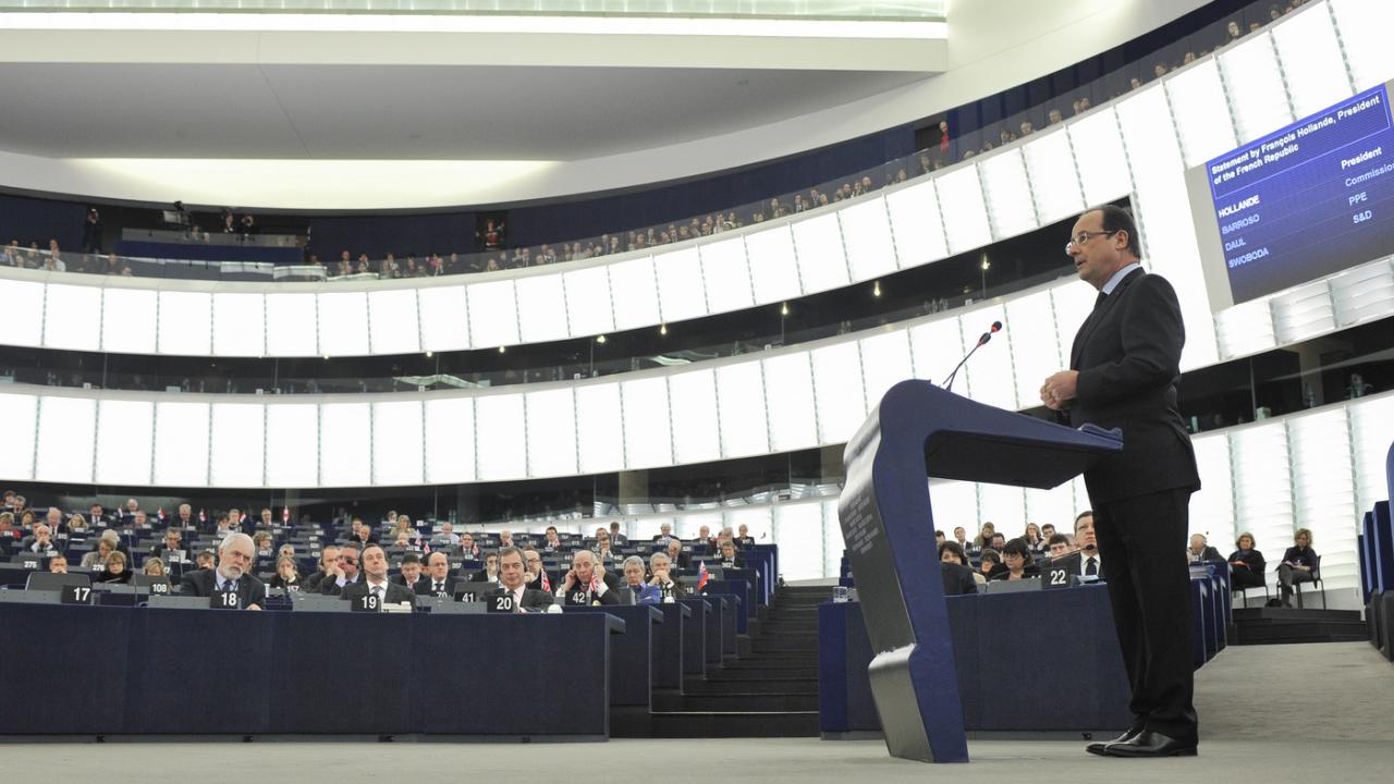 Den franske presidenten François Hollande talade inför EU-parlamentet i Strasbourg på tisdagen.