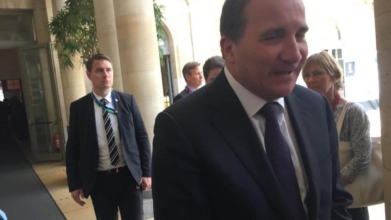 Statsminister Stefan Löfven (S) efter torsdagens arbetsmarknadsminitoppmöte. 