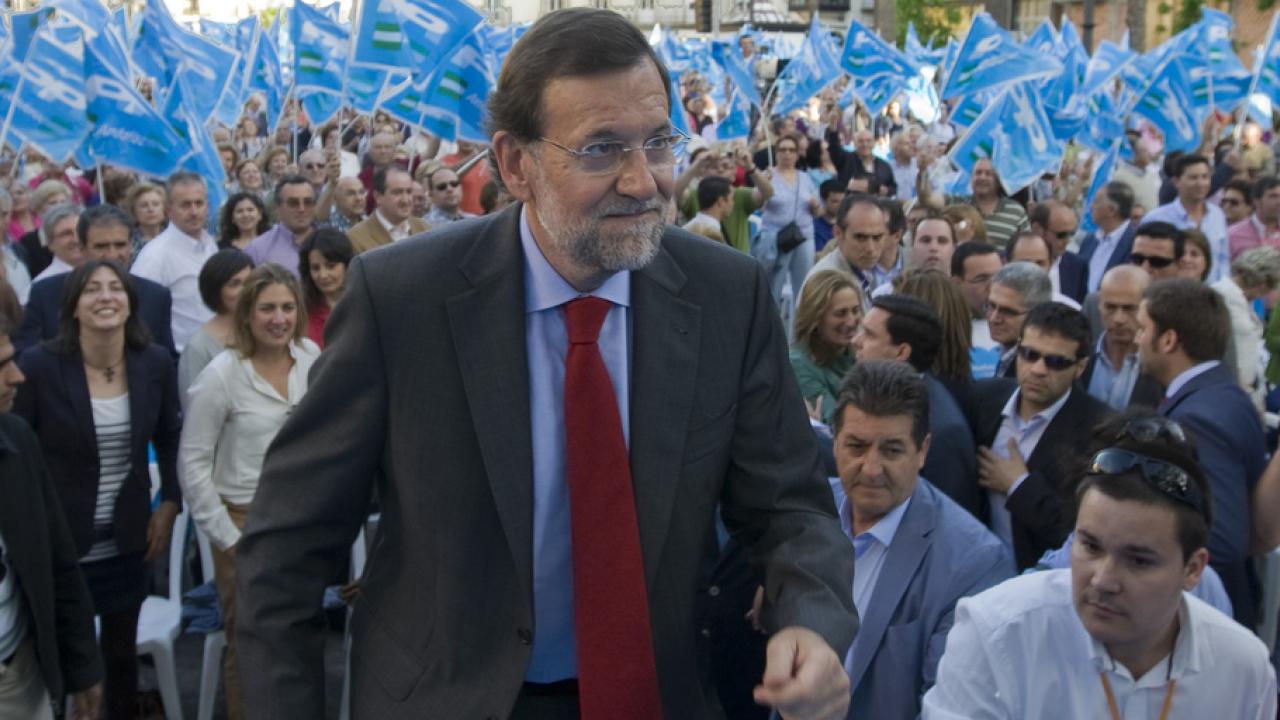 Arkivbild: Mariano Rajoy och det konservativ Partido Popular förväntas vinna det spanska valet på söndag.