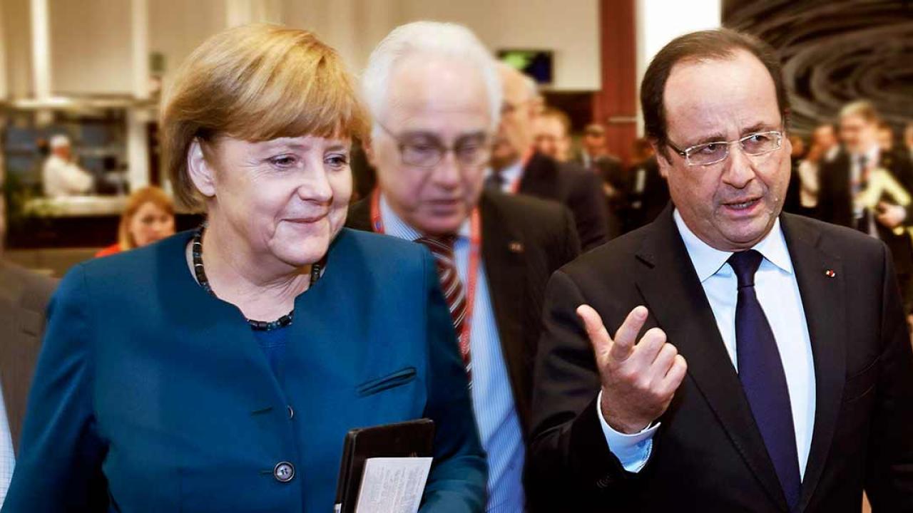 Tyska förbundskanslern Angela Merkel och franske presidenten François Hollande. Arkivbild.
