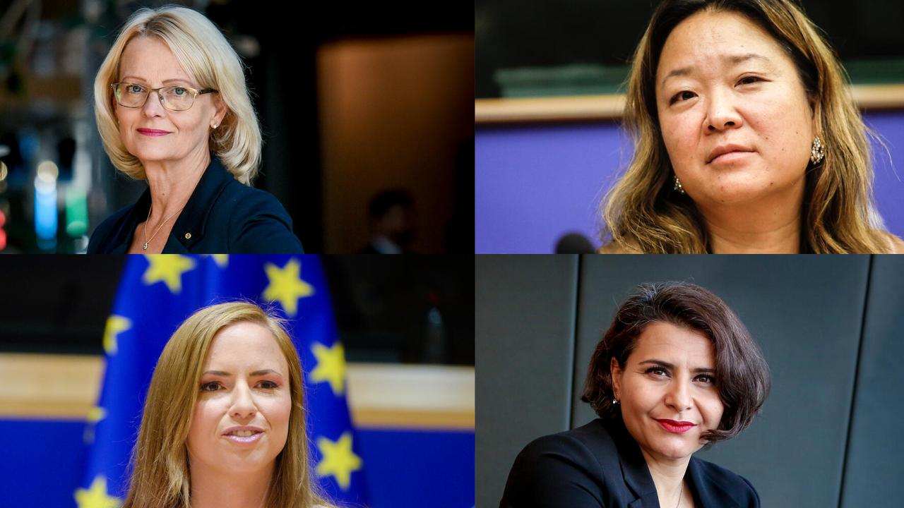 Övre raden: Heléne Fritzon (S), Jessica Polfjärd (M). Nedre raden: Sara Skyttedal (KD), Abir Al-Sahlani (C). 