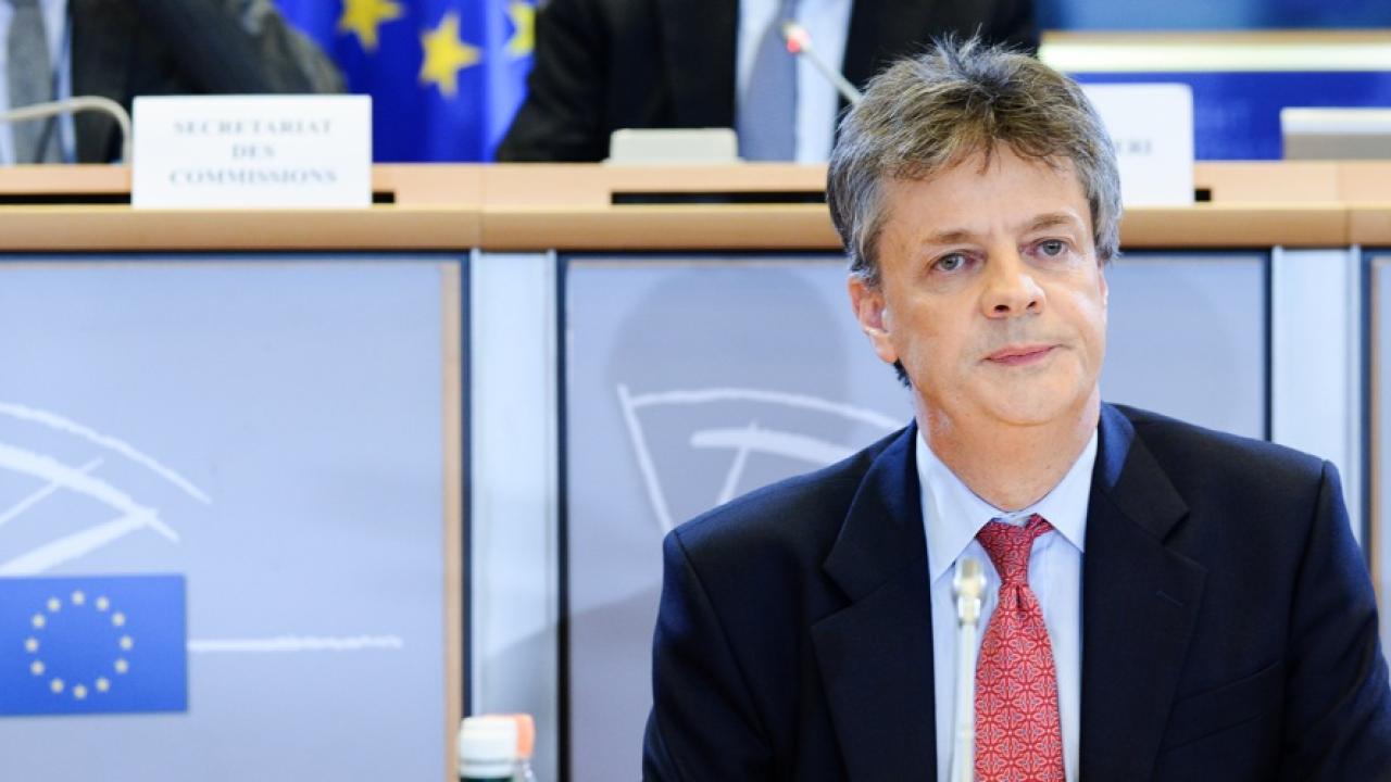 Den brittiske kommissionärskandidaten Jonathan Hill under onsdagens utfrågning. 