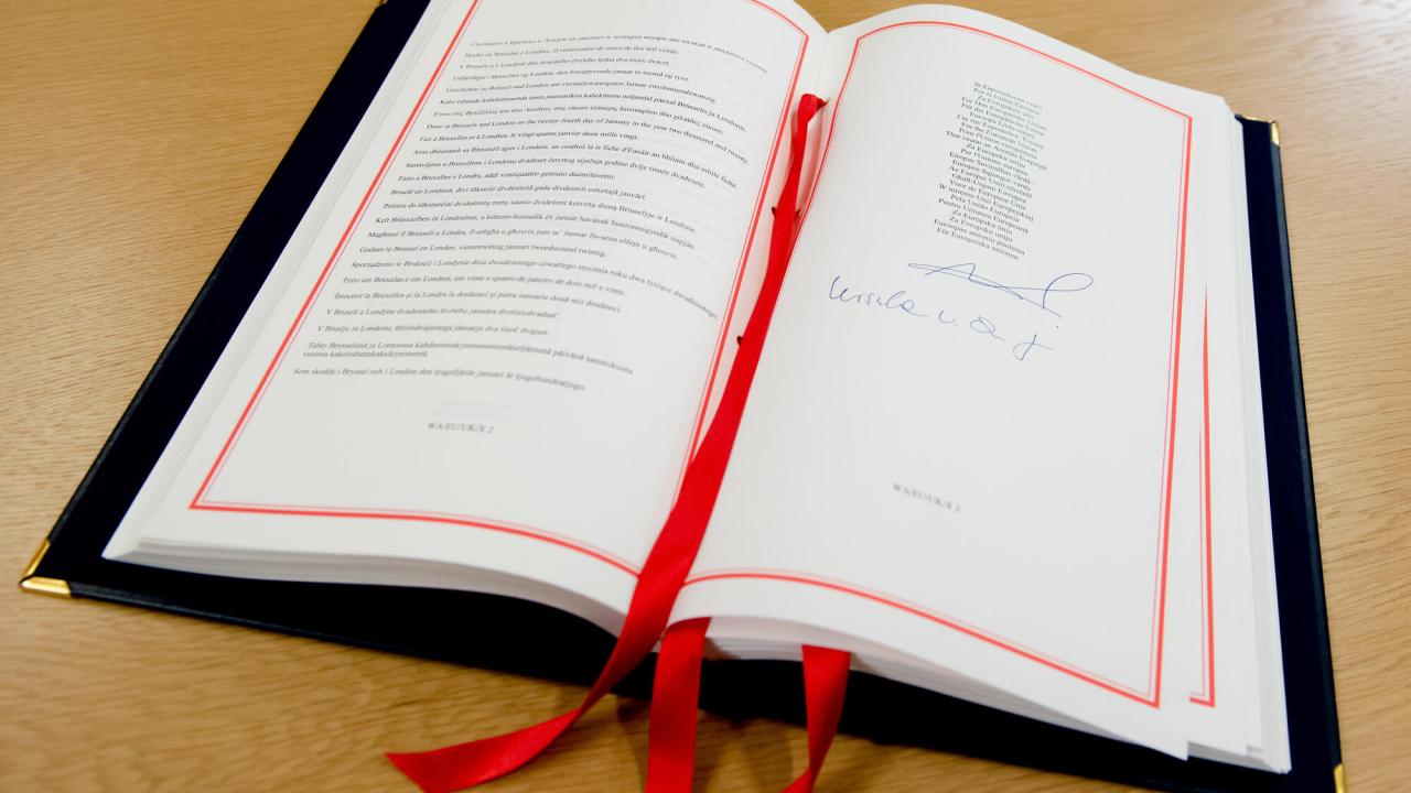 Utträdesavtalet mellan EU och Storbritannien undertecknades i januari 2020. Arkivibld.