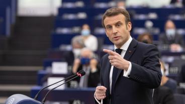 Frankrikes president Emmanuel Macron under onsdagens debatt i EU-parlamentet.
