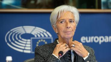 Europeiska centralbankens chef Christine Lagarde under måndagens utfrågning i EU-parlamentet. 