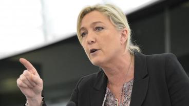 Marine Le Pen i EU-parlamentet där hon är ledamot. Arkivbild.