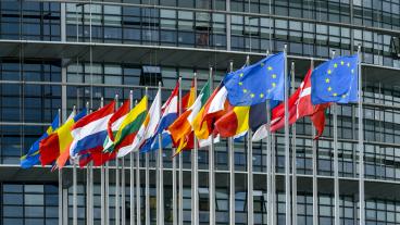 EU-ländernas flaggor utanför parlamentet i Strasbourg. Bilden är en arkivbild. 