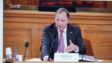 Statsminister Stefan Löfven (S) talar i riksdagens EU-nämnd. Arkivbild.