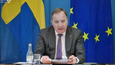 Statsminister Stefan Löfven (S) talar till riksdagens EU-nämnd 24 maj 2021.
