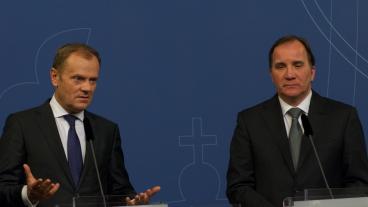 Europeiska rådets ordförande Donald Tusk och statsminister Stefan Löfven (S) under onsdagens möte.