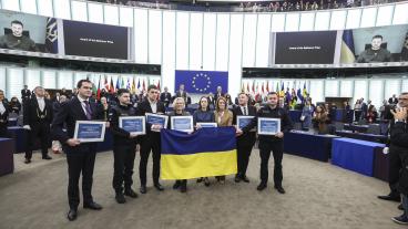 Representanter från bland annat det ukrainska civilsamhället var på plats i Europaparlamentet i Strasbourg för att ta emot 2022 års Sacharovpris.