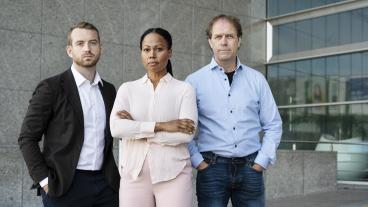 Miljöpartiets EU-parlamentariker Jakop Dalunde, Alice Bah Kuhnke och Pär Holmgren