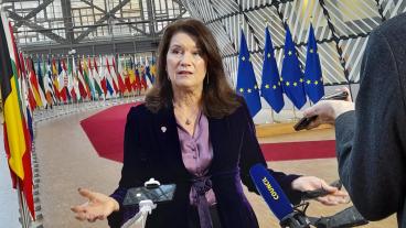 Utrikesminister Ann Linde efter möte med sina EU-kollegor i Bryssel på måndagen. 
