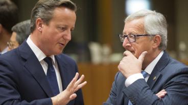 Den brittiske premiärministern David Cameron och tillträdande kommissionsordförande Jean-Claude Juncker.