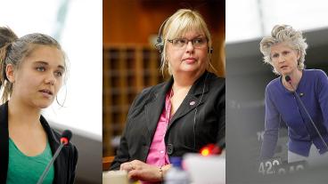 Amelia Andersdotter (PP), Anna Hedh (S) och Anna Maria Corazza Bildt (M).