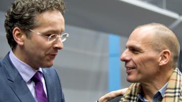 Eurogruppschefen Jeroen Dijsselbloem och Greklands finansminister Yanis Varoufakis.