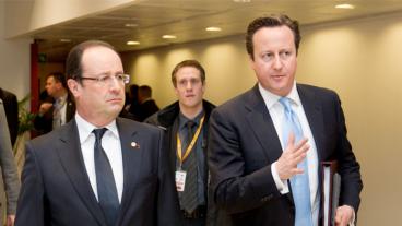 Frankrikes president  Francois Hollande och Storbritanniens premiärminister David Cameron vill se en militär aktion mot Syrien. Arkivbild.
