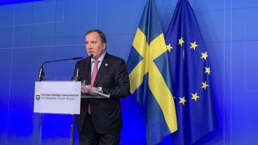 Statsminister Stefan Löfven håller presskonferens på fredagen efter veckans EU-toppmöte i Bryssel. Arkivbild.
