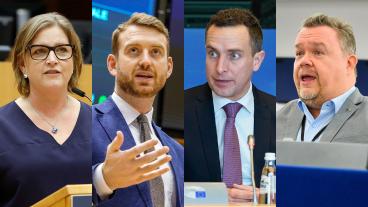 Svenska EU-parlamentarikerna Karin Karlsbro (L), Jakop Dalunde (MP), Tomas Tobé (M) och David Lega (KD).