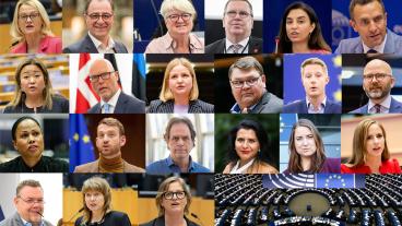 Översta raden:Heléne Fritzon (S), Ilan De Basso (S), Carina Ohlsson (S), Erik Bergkvist (S), Evin Incir (S), Tomas Tobé (M). Andra raden: Jessica Polfjärd (M), Jörgen Warborn (M), Arba Kokalari (M), Peter Lundgren (ex-SD), Johan Nissinen (SD), Charlie Weimers (SD). Tredje raden: Alice Bah Kuhnke (MP), Jakop Dalunde (MP), Pär Holmgren (MP), Abir Al-Sahlani (C), Emma Wiesner (C), Sara Skyttedal (KD). Fjärde raden: David Lega (KD), Malin Björk (V), Karin Karlsbro (L).