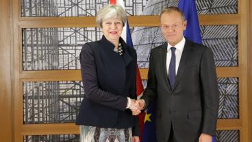 Storbritanniens premiärminister Theresa May och Europeiska rådetsordförande Donald Tusk. Bilden är en arkivbild