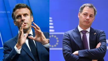 Frankrikes president Emmanuel Macron och Belgiens premiärminister Alexander De Croo. Arkivbild.