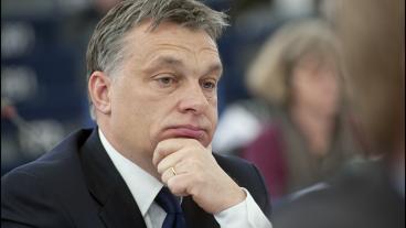 Den ungerske premiärministern Viktor Orbán under onsdagens grillning i EU-parlamentet.