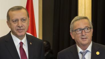 Turkiets president Recep Tayyip Erdoğan och EU-kommissionens ordförande Jean-Claude Juncker. Arkivbild.