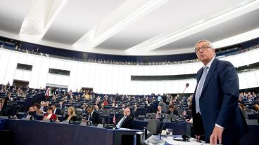 EU-kommissionens ordförande Jean-Claude Juncker under onsdagens linjetal.