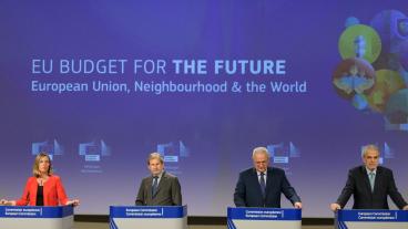 EU-kommissionärer med ansvar för olika utrikespolitiska frågor Federica Mogherini, Johannes Hahn, Neven Mimica och Christos Stylianides.