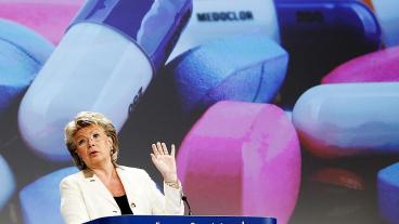 Rättighetskommissionär Viviane Reding under tisdagens presentation.