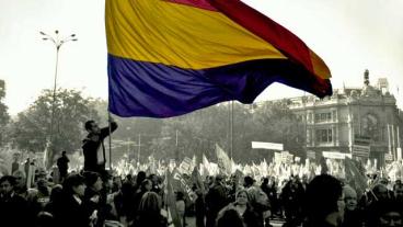 Fackliga protester mot höjd pensionsålder utanför centralbanken i Madrid tiidgare i år.