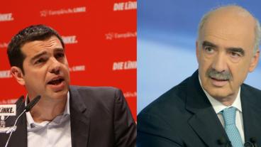 Vänsterledaren Alexis Tsipras och konservativa Ny Demokratis Vangelis Meimarakis. Arkivbild.
